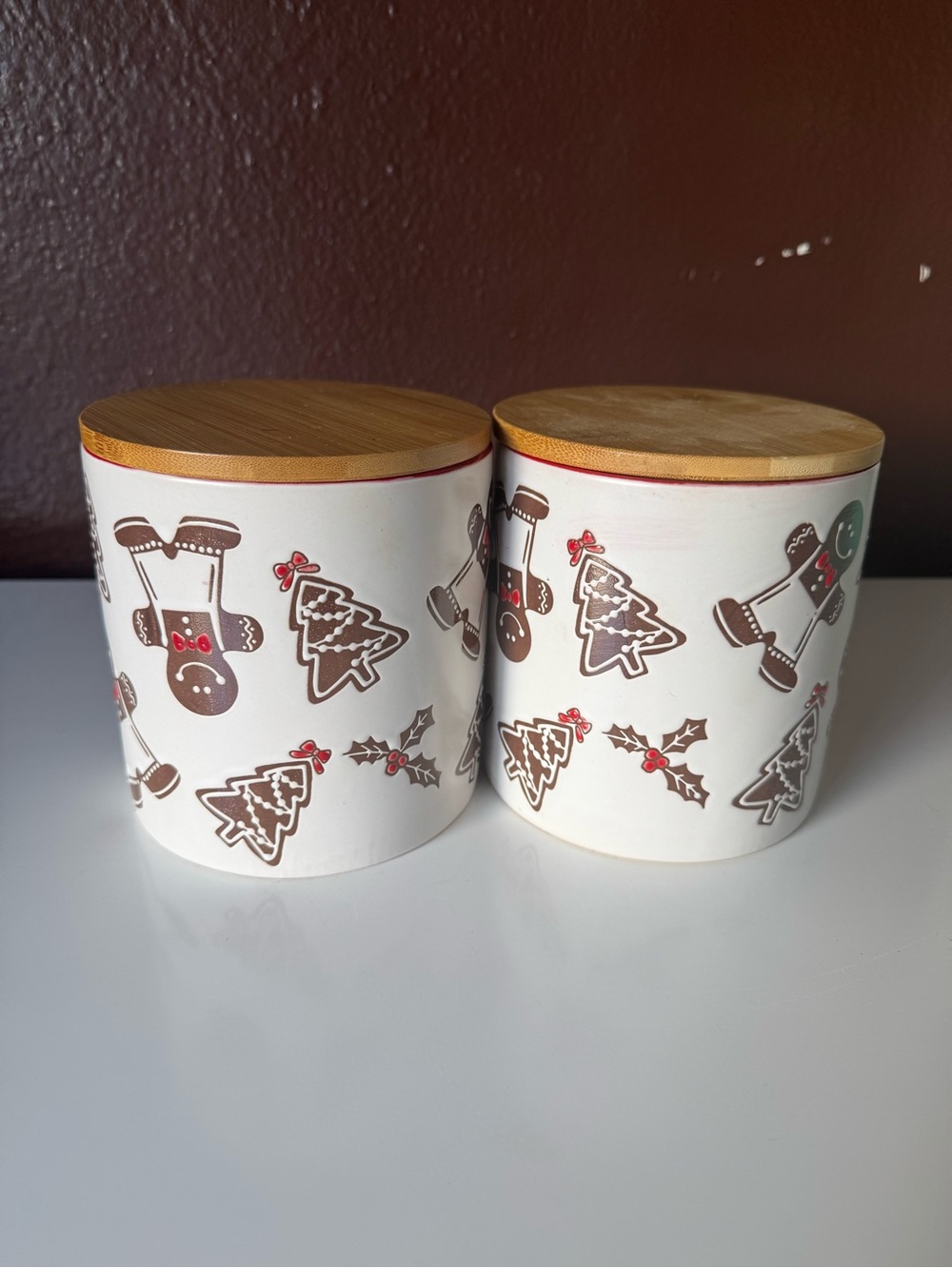 Holiday Gingerbread Ceramic Canister with Bamboo Lid - White/Brown
